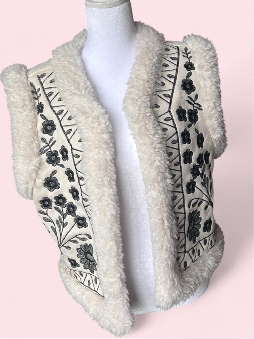 House of Harlow 1960 Embroidered Faux Shearling Vest - Boho Chic